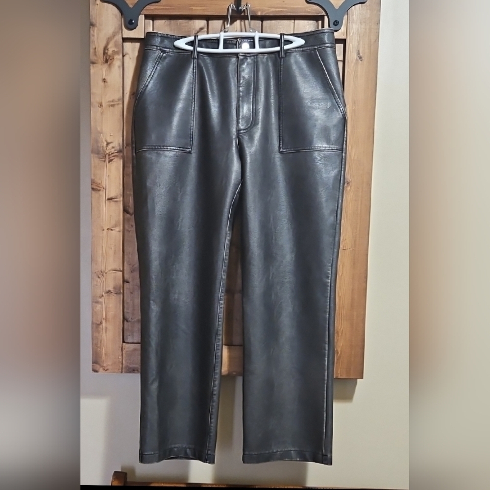 Zara Faux Leather Charcoal Grey Worn Effect Pants Size 10